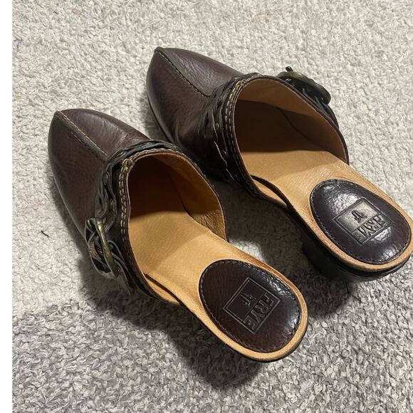 Frye Womens Size 8 M Candice Woven Clogs Brown 70130 S F0008/D 09 Leather Buckle - Picture 6 of 13